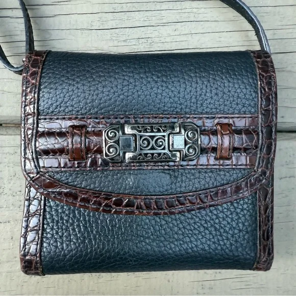 Brighton Black and Brown Leather Crossbody Wallet - Picture 2 of 15